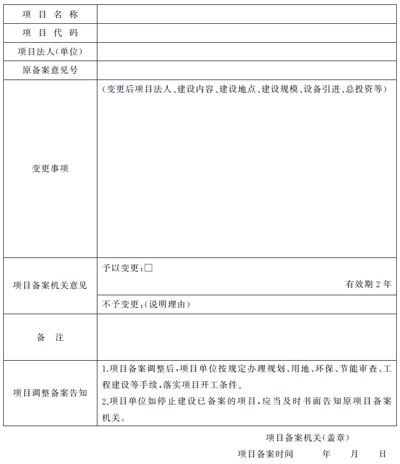 上海市企業投資項目備案變更意見